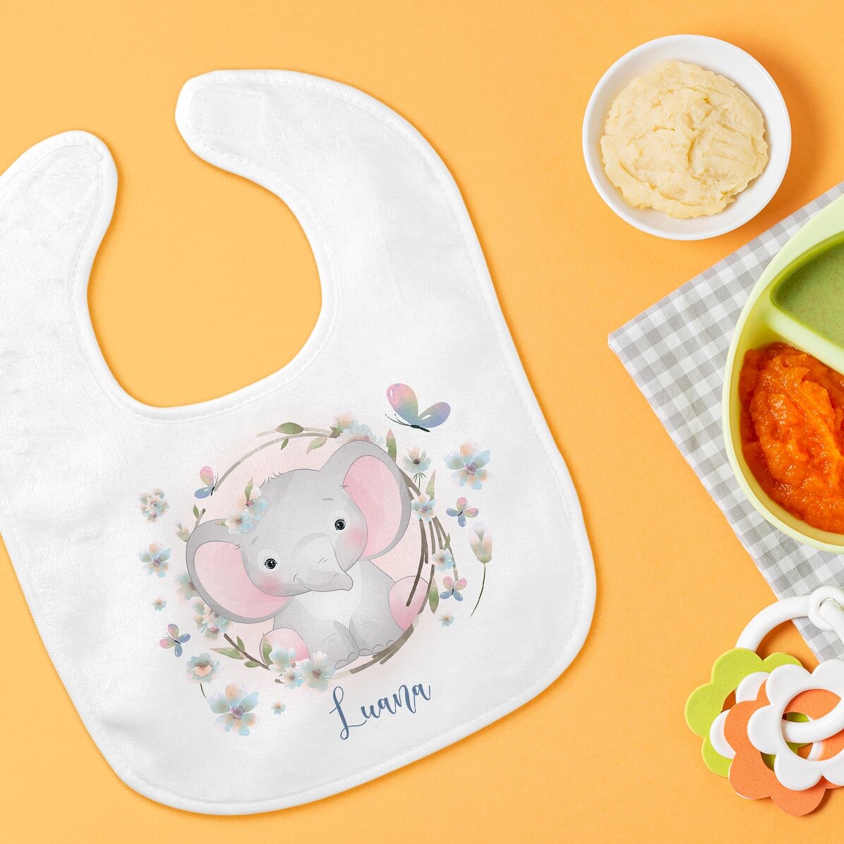 Personalised baby bib with name - Little elephant