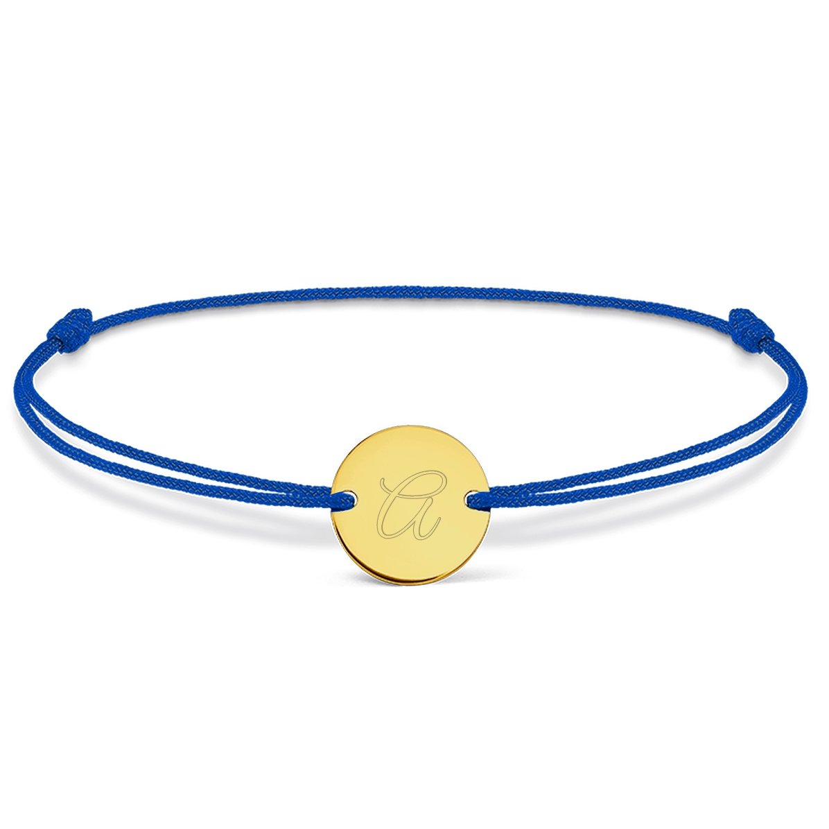 Spersonalizowana bransoletka ze sznurkiem – monetka 10 mm – złoto 14k – model z inicjałem 3