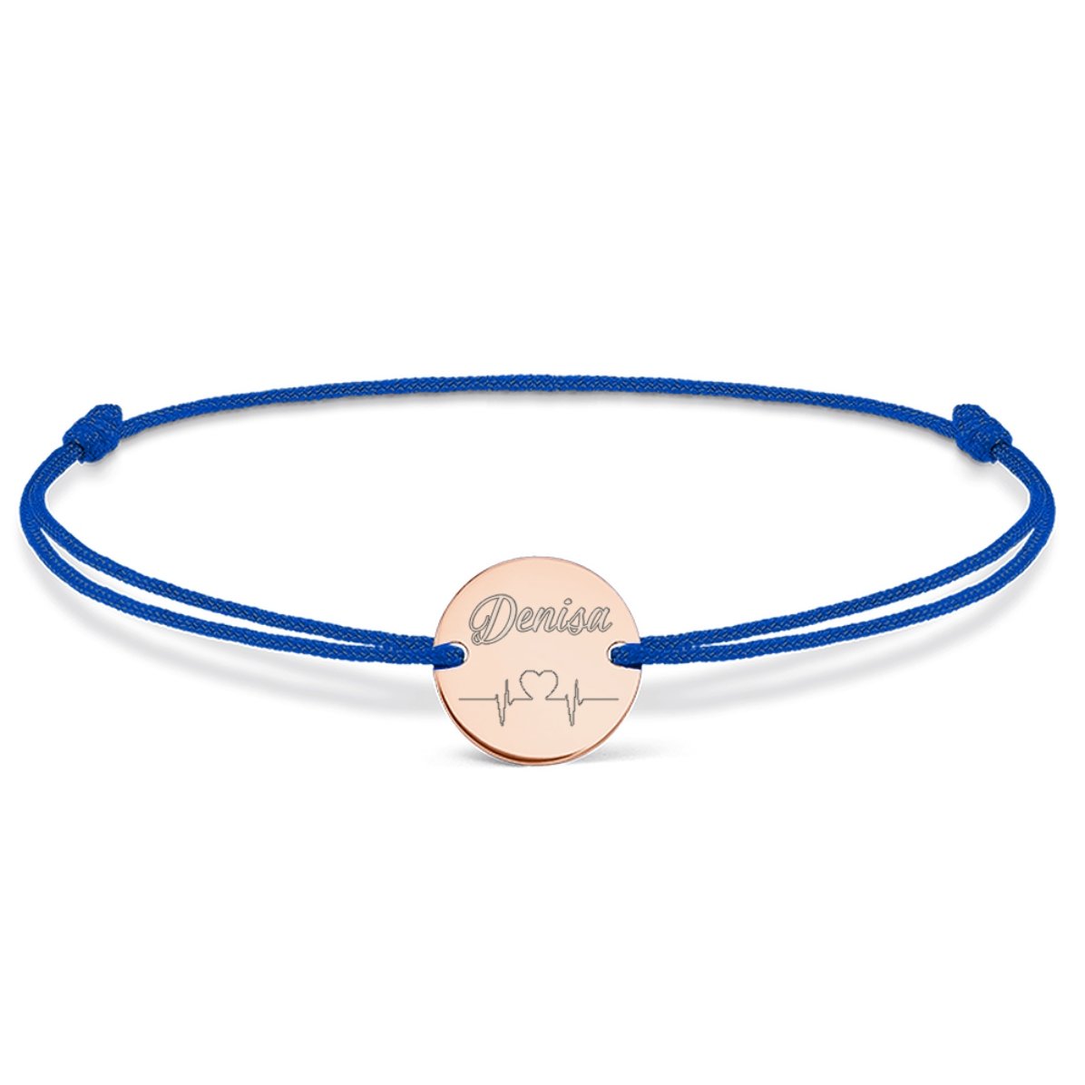 Spersonalizowana bransoletka ze sznurkiem – monetka 14 mm – srebro próby 925 – model „heart beat”