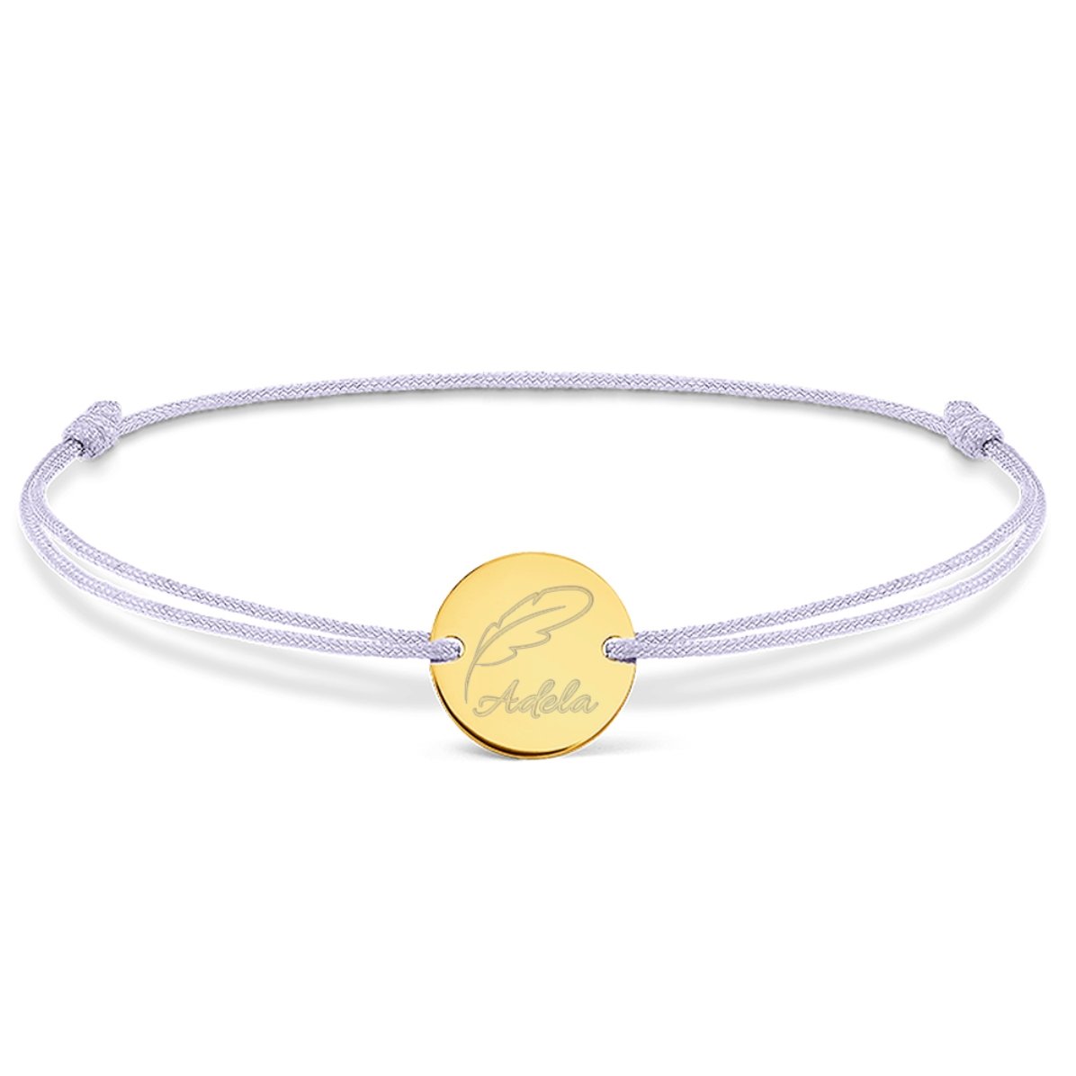 Spersonalizowana bransoletka ze sznurkiem – monetka 14 mm – srebro próby 925 – model „pióro”