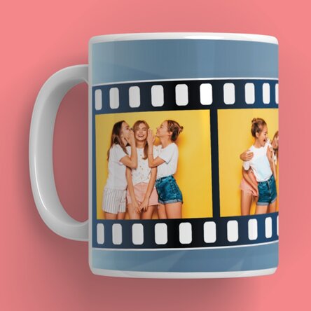 Personalised mug with 4 photos on film roll