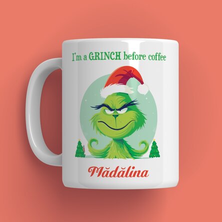 Personalised mug with text - Grinch before coffee