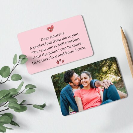 Personalised double-sided aluminium card with a photo and text