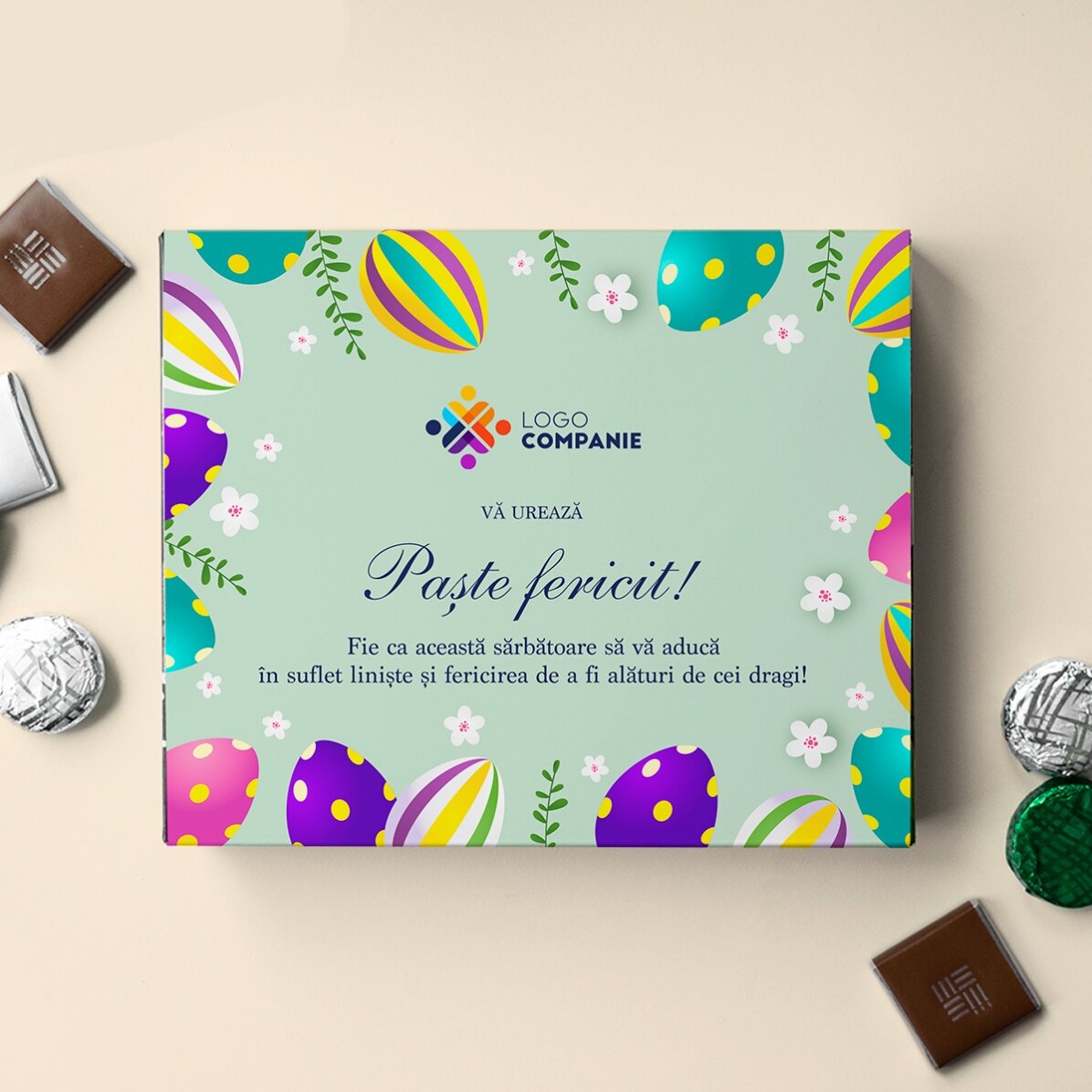 Personalised box of chocolates with logo and message - Happy Easter!