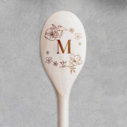 Personalised wooden spoon with initial - Flowers