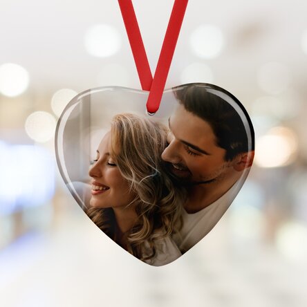 Personalised glass heart ornament with a photo