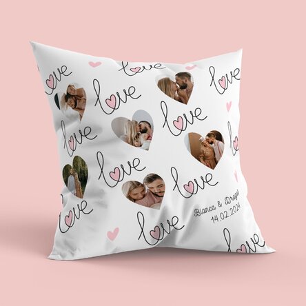 Personalised cushion with 6 photos, heart and message - Love