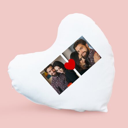 Personalised heart-shaped cushion with 2 photos