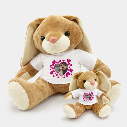 Personalised bunny with pink hearts and a photo