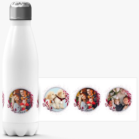 Personalised thermos flask with white base and 3 photos - White Christmas