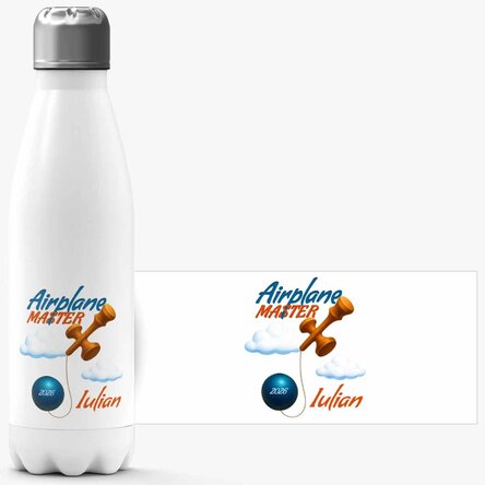 Thermos with white base personalised with text - Airplane Master