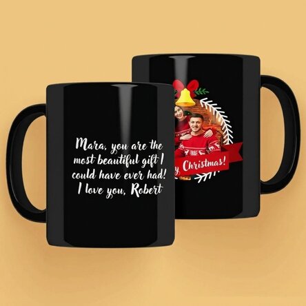 Personalised black mug with photo and text - Merry Christmas