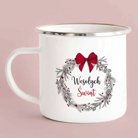 Emaliowany kubek metalowy z napisem – Jolly Christmas