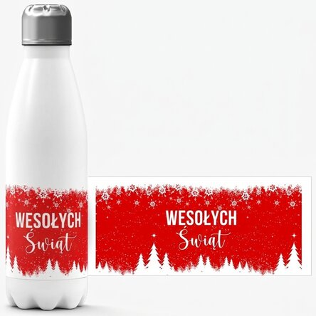 Termos z białą podstawą, spersonalizowany imieniem – Winter spirit