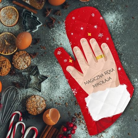 Spersonalizowana rękawica kuchenna z napisem – „Magiczna ręka Świętego Mikołaja”