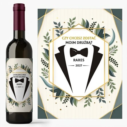 Wino z indywidualnym napisem – „Will you be my groomsman?”