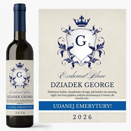 Wino z indywidualnym napisem z okazji przejścia na emeryturę