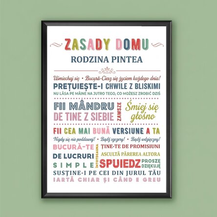 Spersonalizowany obraz z napisem – Zasady panujące w domu