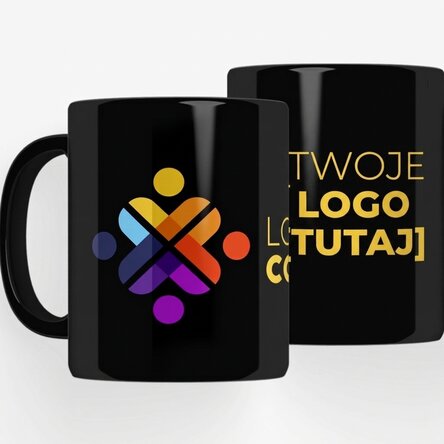 Spersonalizowany kubek z logo na czarnym tle