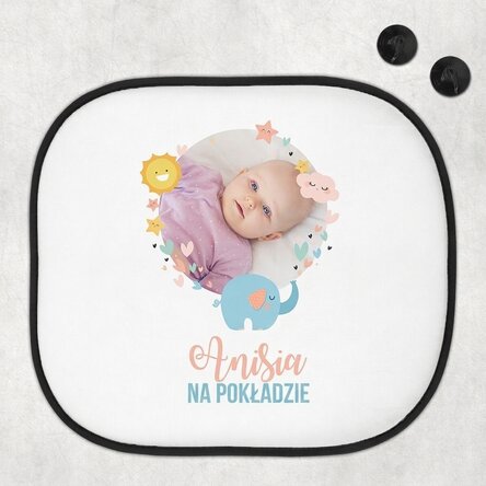 Spersonalizowana osłona przeciwsłoneczna do samochodu ze zdjęciem i napisem – „Baby on board”