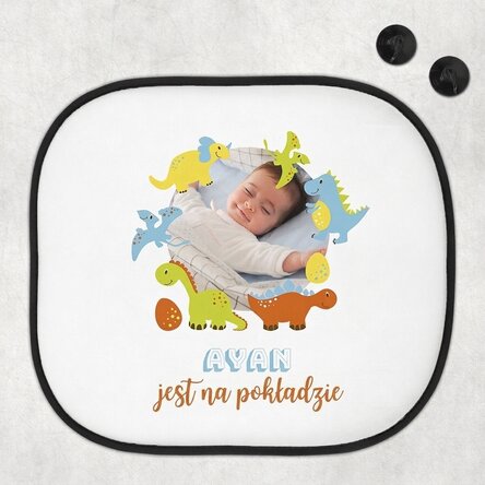 Spersonalizowana osłona przeciwsłoneczna do samochodu ze zdjęciem i napisem – „Baby on board” dla ch