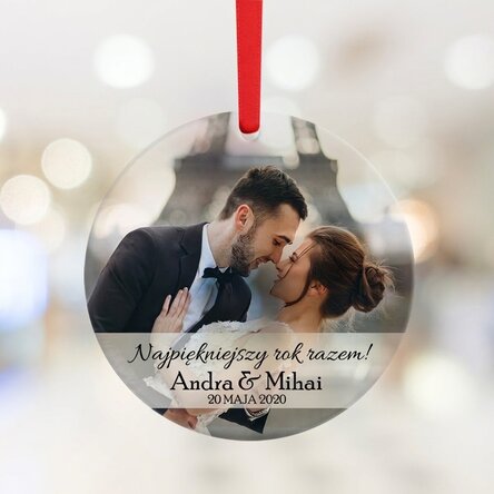 Okrągła ozdoba z indywidualnym napisem i zdjęciem – Celebrate love