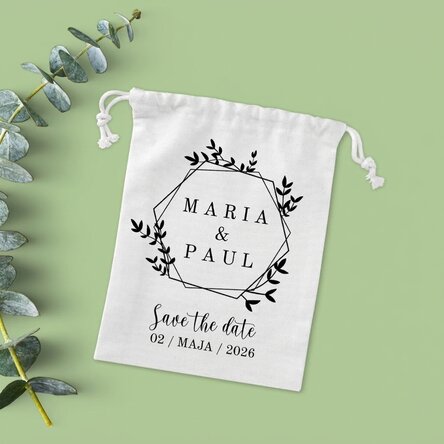 Mała torebka na prezenty z indywidualnym napisem – „Save the date”