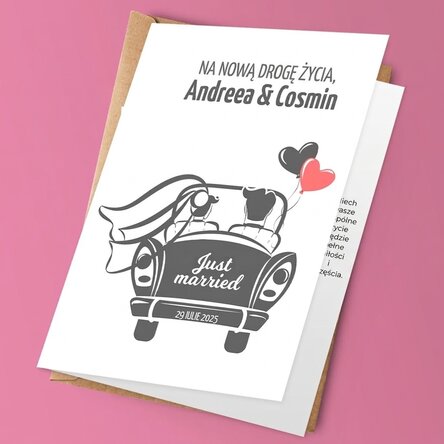 Spersonalizowana kartka z napisem – „Just married”