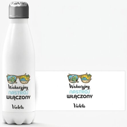 Termos z białą podstawą, spersonalizowany imieniem – Vacation mood ON