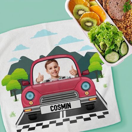 Ręcznik z nadrukiem zdjęcia i tekstu dla dzieci – Samochód