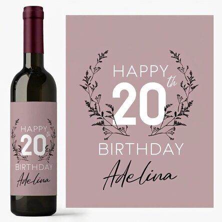 Personalised wine with birthday text - Floral