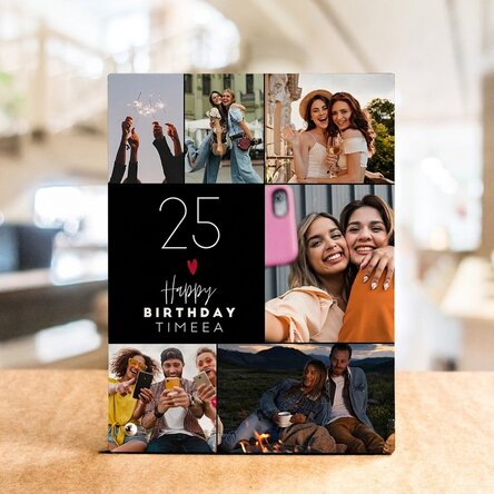 Personalised desk photo frame with 6 photos and text - Happiness