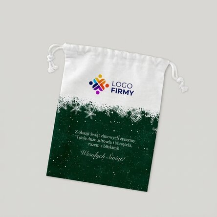 Mała torebka na prezenty z nadrukowanym logo i napisem – Wesołych Świąt!