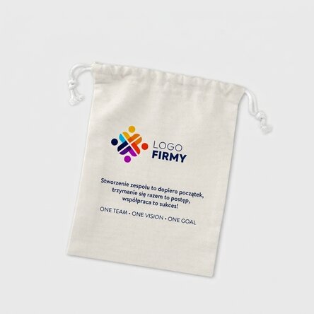 Mała torebka na prezenty z nadrukowanym logo i napisem