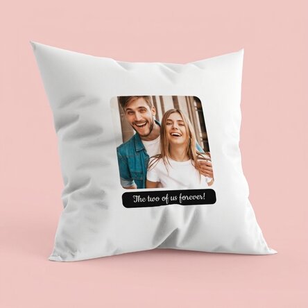 Personalised cushion with a square photo and text - Forever