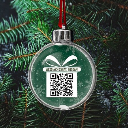 Przezroczysta kula z personalizowanym nadrukiem po obu stronach, ze zdjęciem i kodem QR