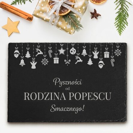 Spersonalizowana płyta z łupka z wygrawerowanym napisem – Rodzinne smakołyki