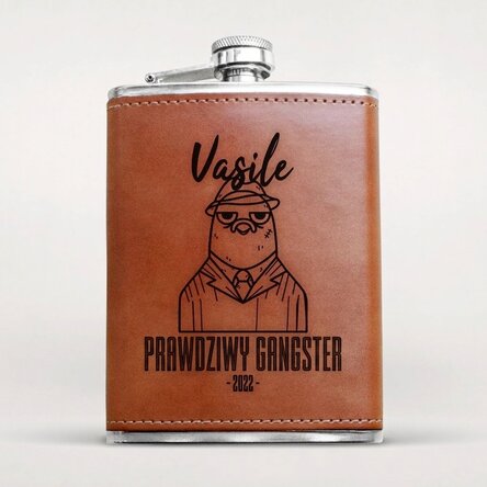 Kieszonkowa butelka w skórzanym etui z imieniem – Gangster