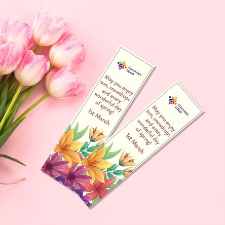 Personalised bookmark with logo and spring message