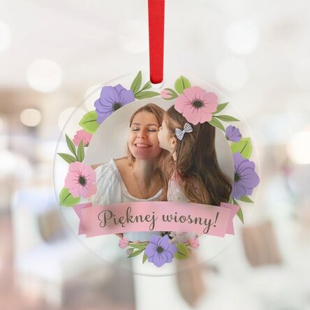 Okrągła ozdoba z indywidualnym nadrukiem zdjęcia i tekstu – motyw kwiatowy
