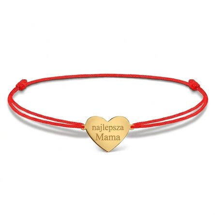 Spersonalizowana bransoletka ze sznurkiem – serce 15 x 13 mm – srebro próby 925 – Najlepsza mama