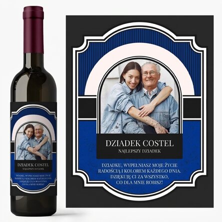 Wino z indywidualnym nadrukiem tekstu i zdjęcia dla dziadka