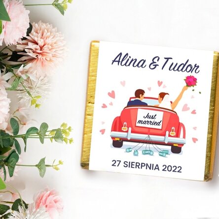 Mini czekoladka z indywidualnym napisem – „Just married”