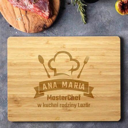 Prostokątna deska do krojenia z bambusa z indywidualnym napisem – MasterChef