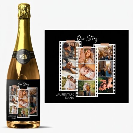 Personalised sparkling wine with 9 photos and message - Photos on film