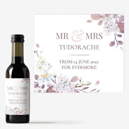 Mini bottle of wine personalised with text - Mr & Mrs