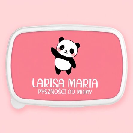 Pudełko na lunch, spersonalizowana kaserola z napisem i kolorowym tłem – Panda
