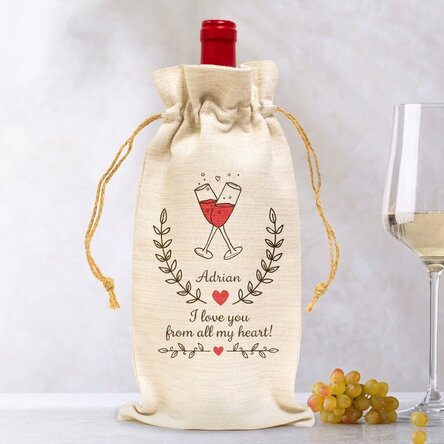 Personalised bag for wine bottle - I love you