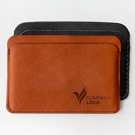 Personalised leather wallet with logo on the right side