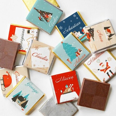 Set of 10 mini chocolates personalised with names - Sweet Christmas